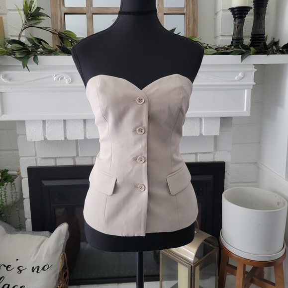 Sincerely Jules Elegant Beige Strapless Buttoned Top Nwt Size Large - Picture 1 of 6